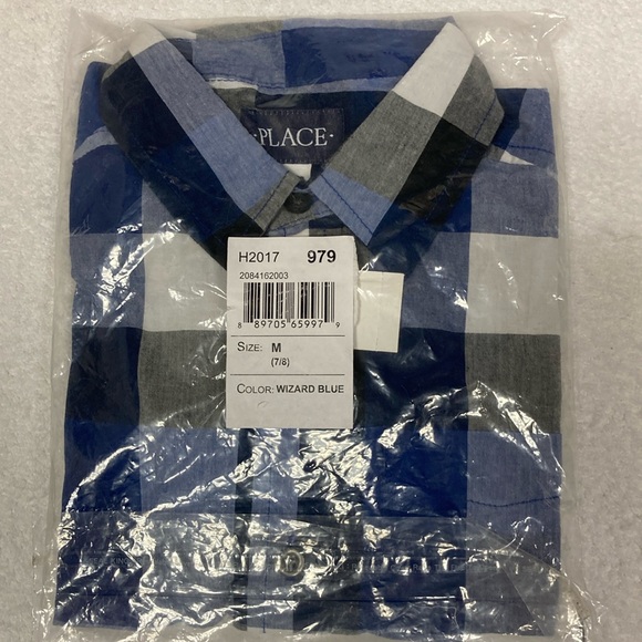 NWT children’s place blue black checked button down medium 7/8 - Picture 1 of 8